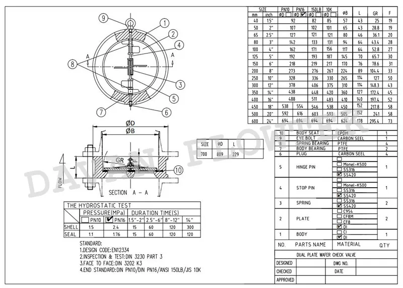 Cast Ductile Iron SS304 Plate Non Return Check Valve