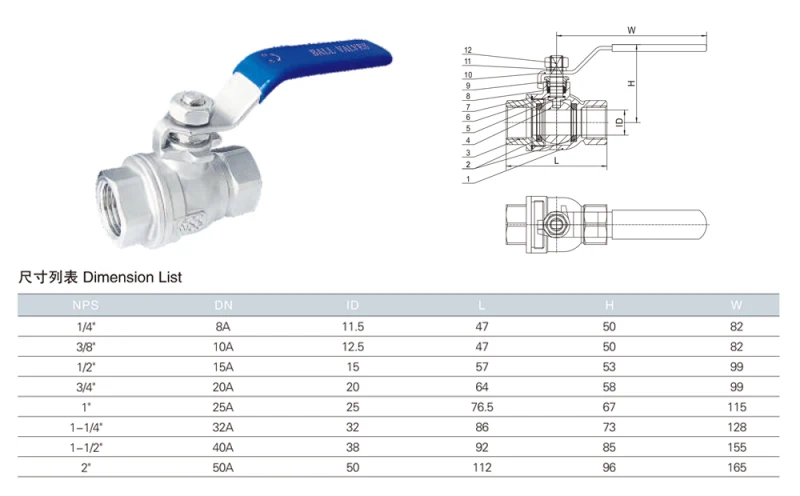 32mm 304 316 Full Bore Dn 32 Ball Valve