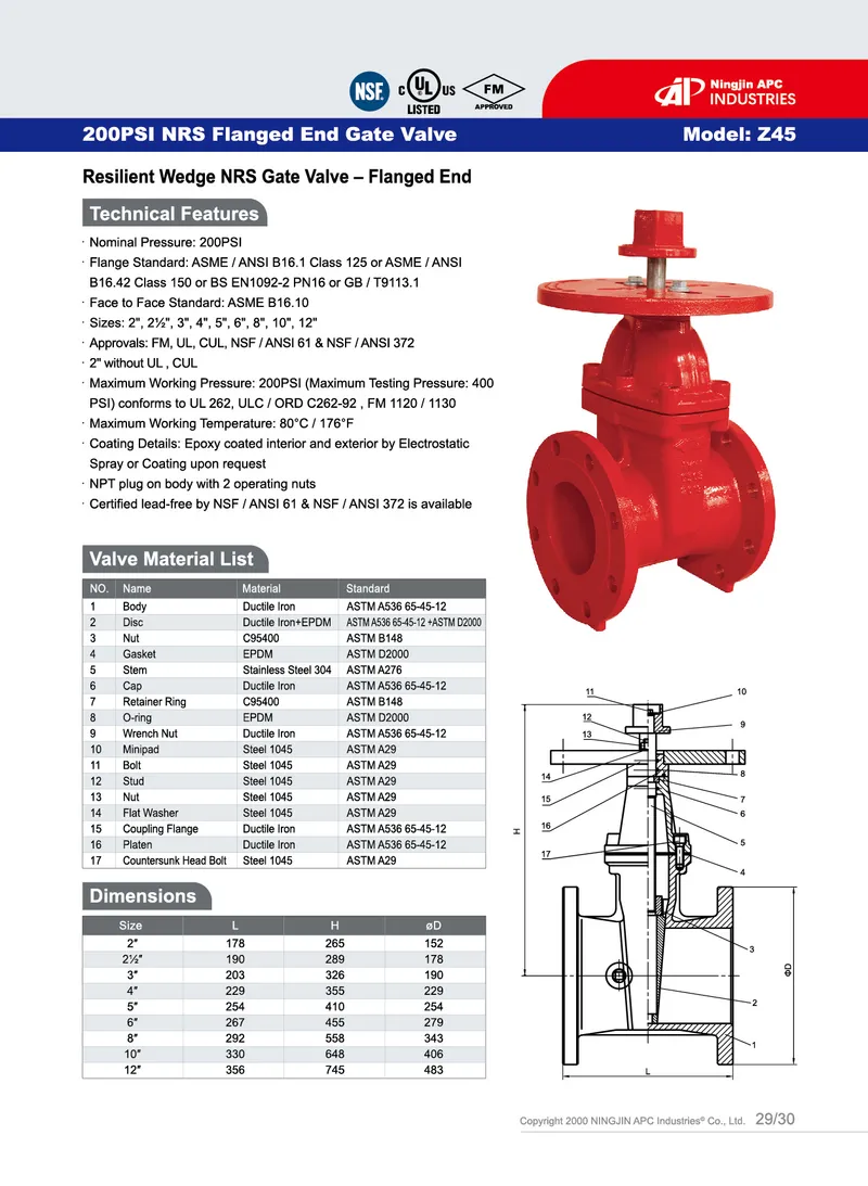 200psi Nrs Gate Valve Flange End FM UL