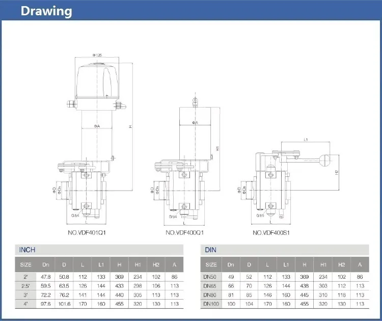 Ss 304 Sanitary Pneumatic Double Seat Butterfly Valve