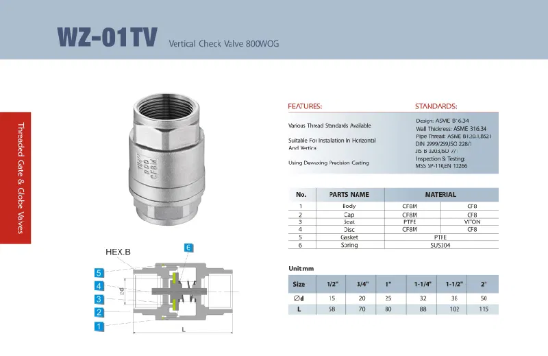 Spring Vertical Check Valve Non-Return Check Valve