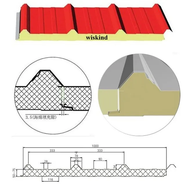 Tongue and Groove Joint PU/Polyurethane Sandwich Panel