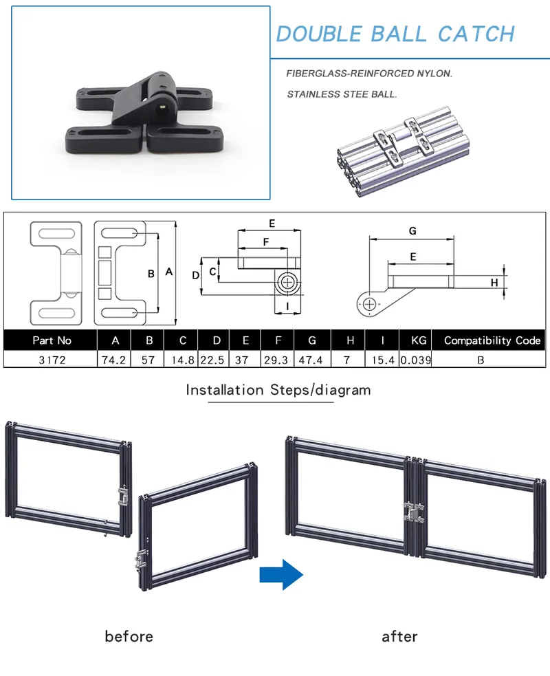 B Style Door Double Ball Catch Cabinet Catch for Aluminium Profile