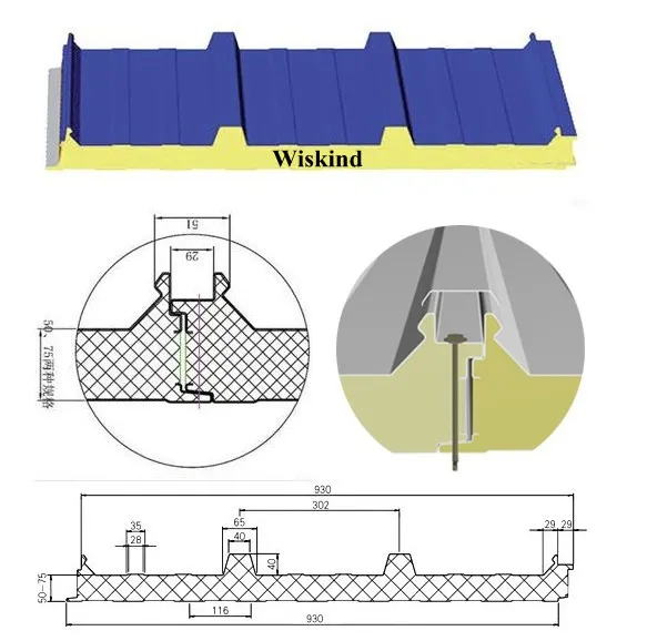 Tongue and Groove Joint PU/Polyurethane Sandwich Panel