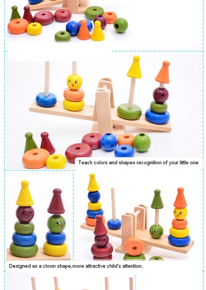 Wooden Early Educational Multicolor Balance Block Stack Children Toys