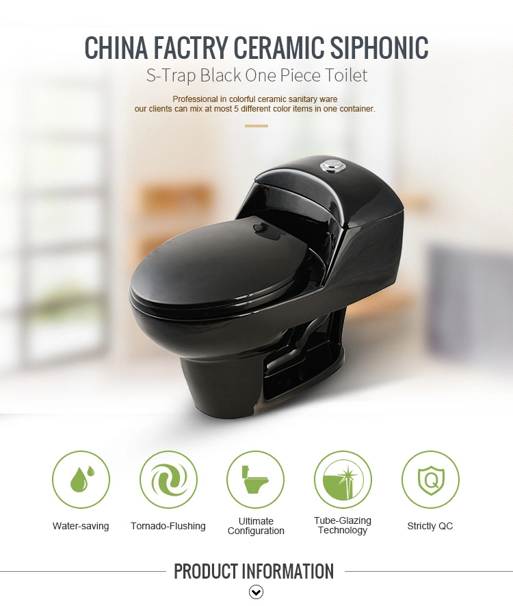 Chaozhou Factory Black Color S-Trap One Piece Toilet for Panama