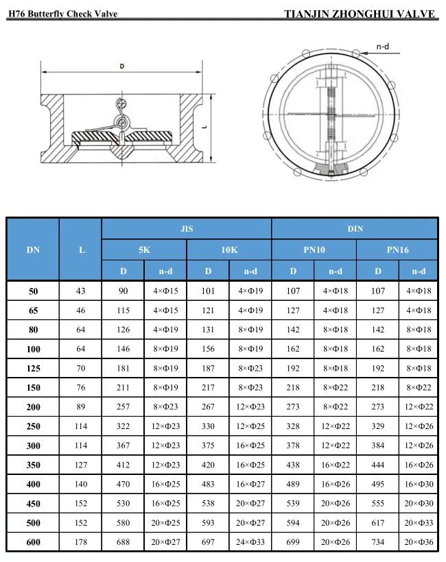 Ductile Iron Cast Steel Body SS304 Butterfly Check Valve