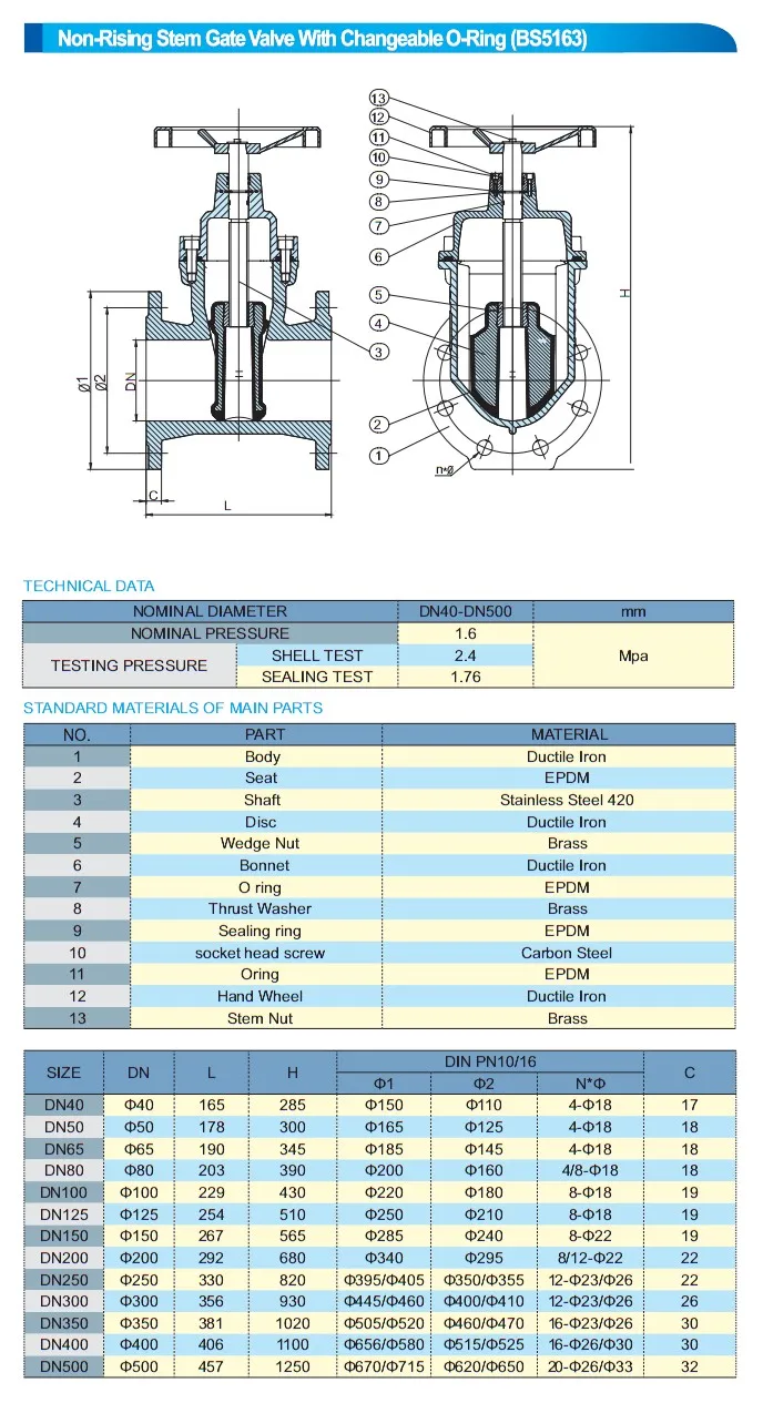 BS5163 Dn200 Pn16 Blue Flanged Gate Valve