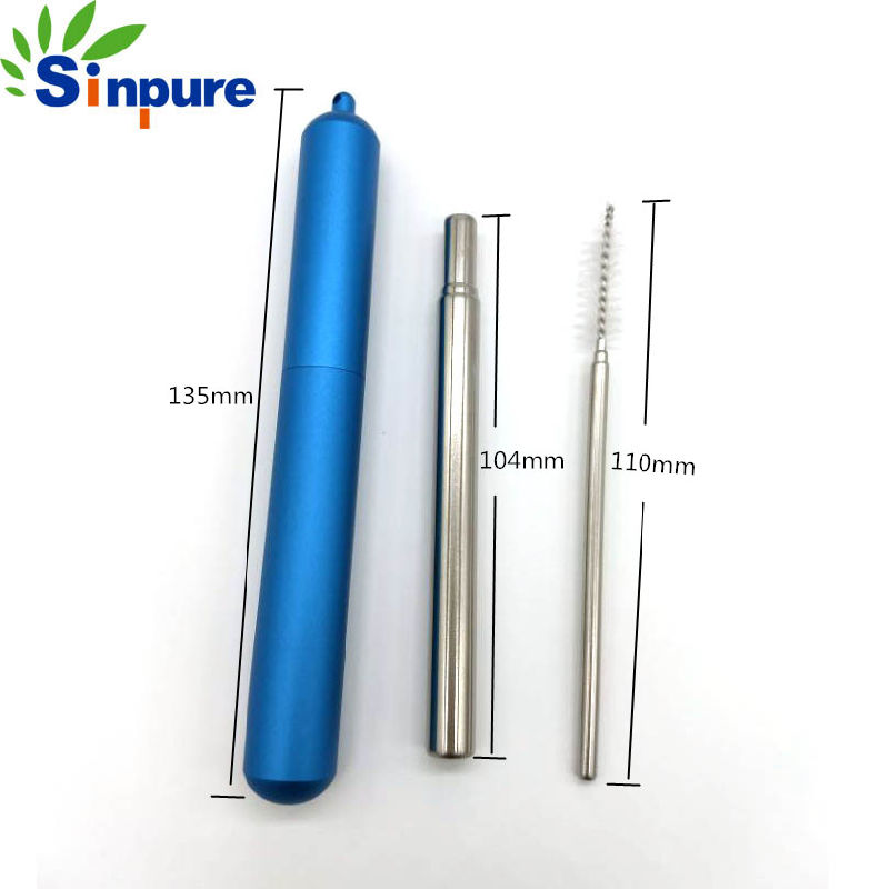 Provide 23mm Collapsible Drinking Straw Telescopic Stainless Steel Foldable Straws with Brush