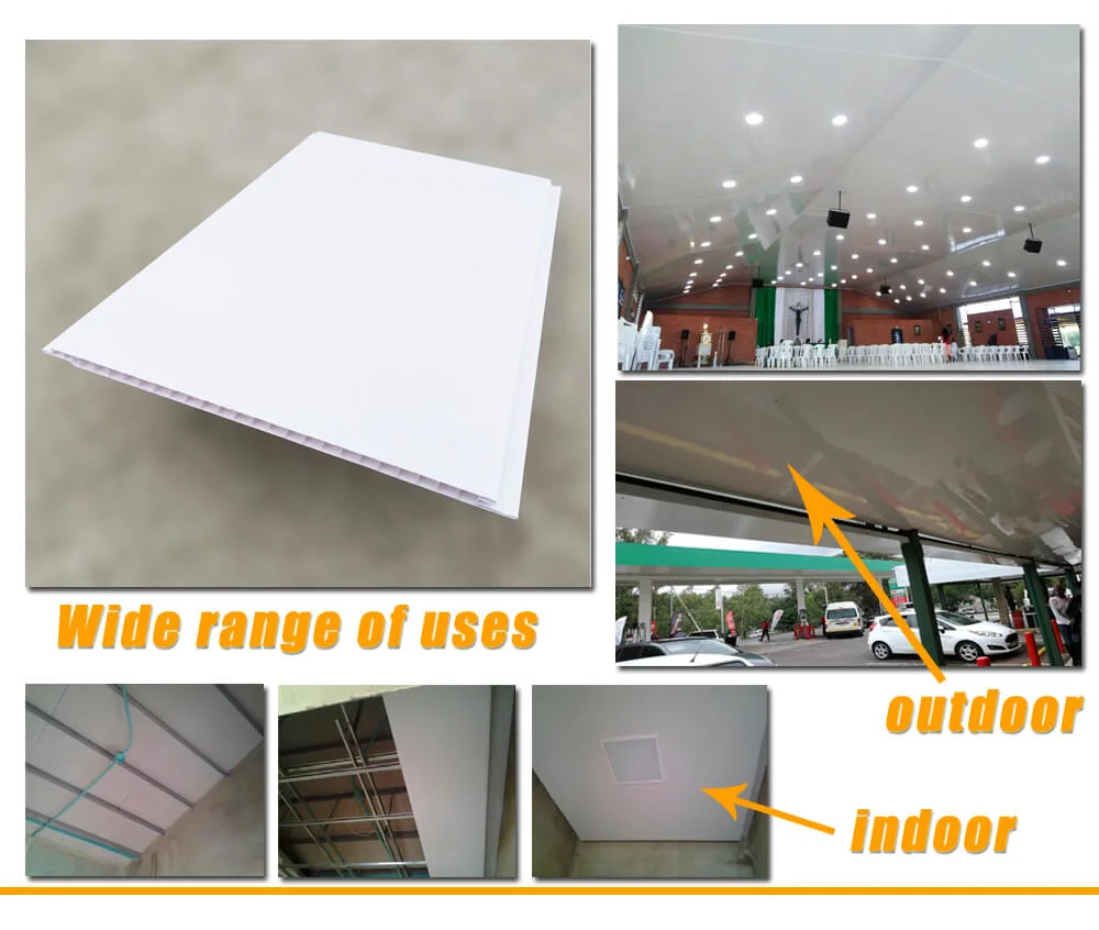 25cm Width Hot Stamping Pop Ceiling Material PVC Wood Flat Wall Panel for Interior House