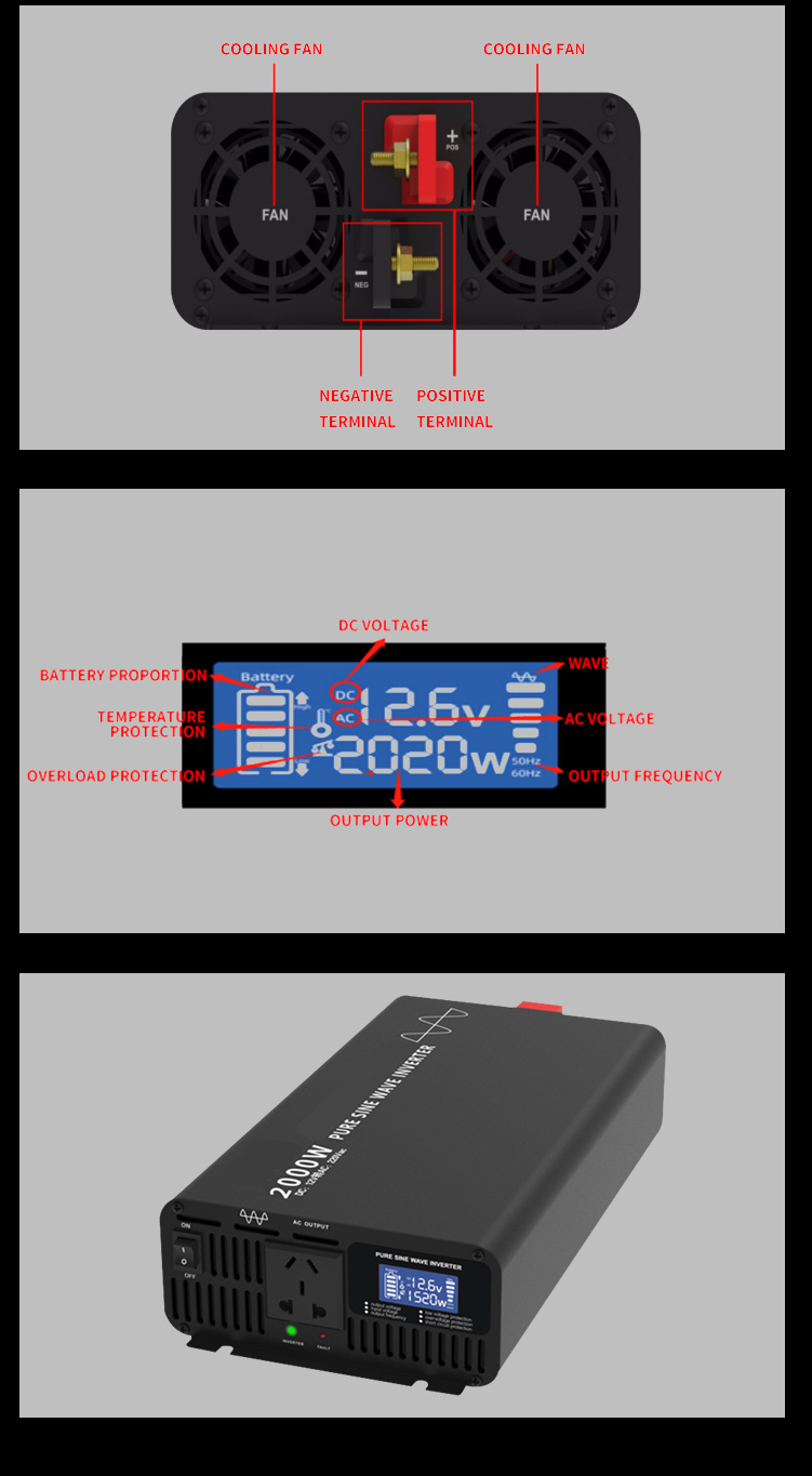 Digital True Sine RV DC to AC Converter for Camper