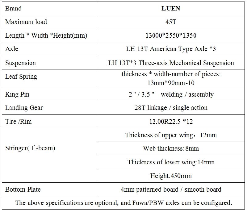 Luen Quality 40FT Truck and Trailer Dimensions Flatbed Trailers