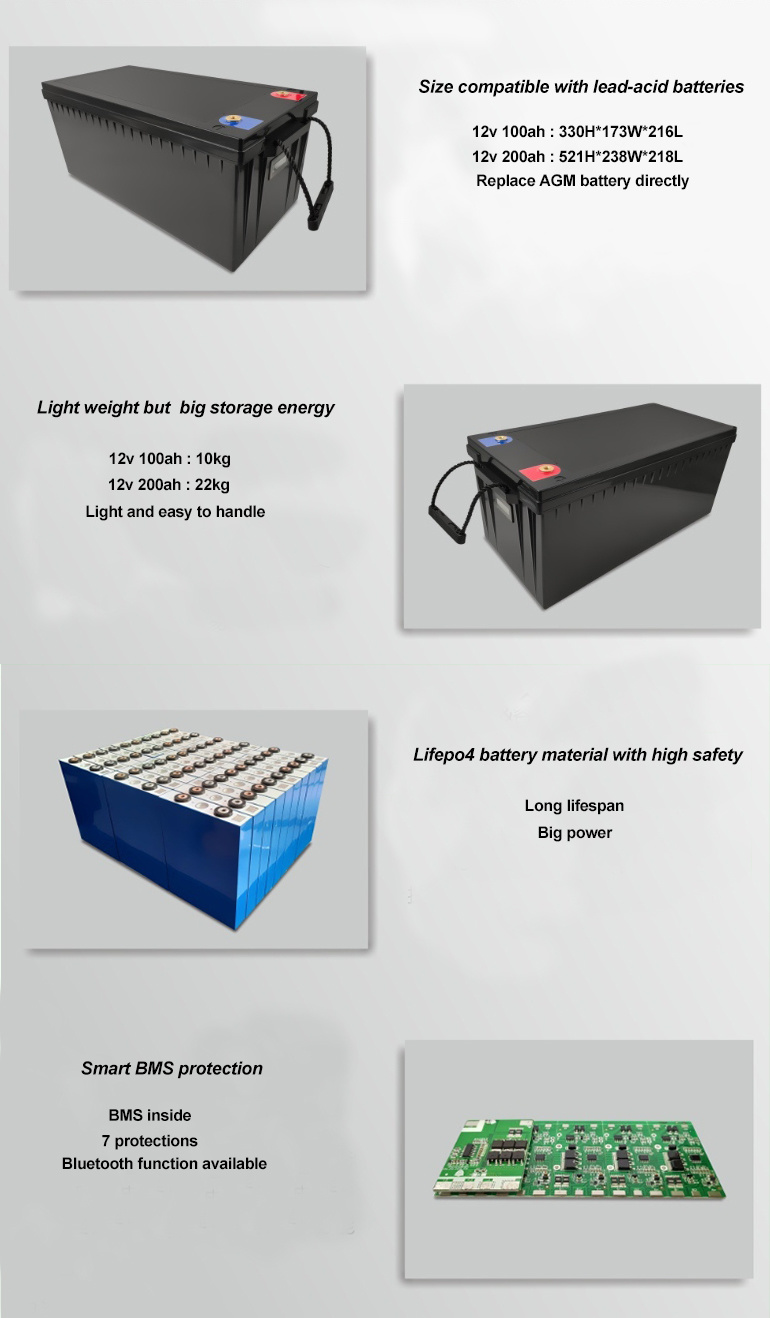LiFePO4 Battery 12V 24V 100ah 200ah 250ah 300ah 400ah 500ah Lithium Ion Battery for Car/Camper Van / RV Battery