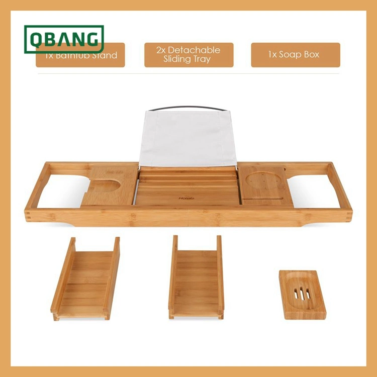 Extend Side Bamboo Wooden Condiment Bathroom Rack Bathtub Bath Caddy Tub Tray