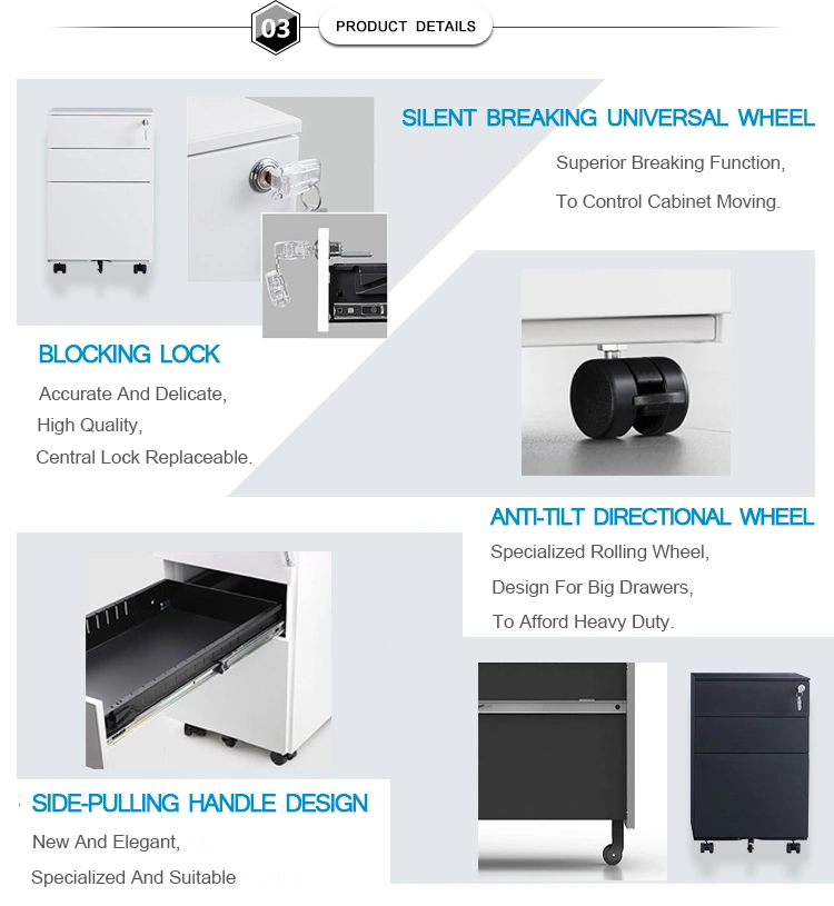 Mingxiu Metal Low Movable Cabinet / 3-Drawer Mobile File Cabinet