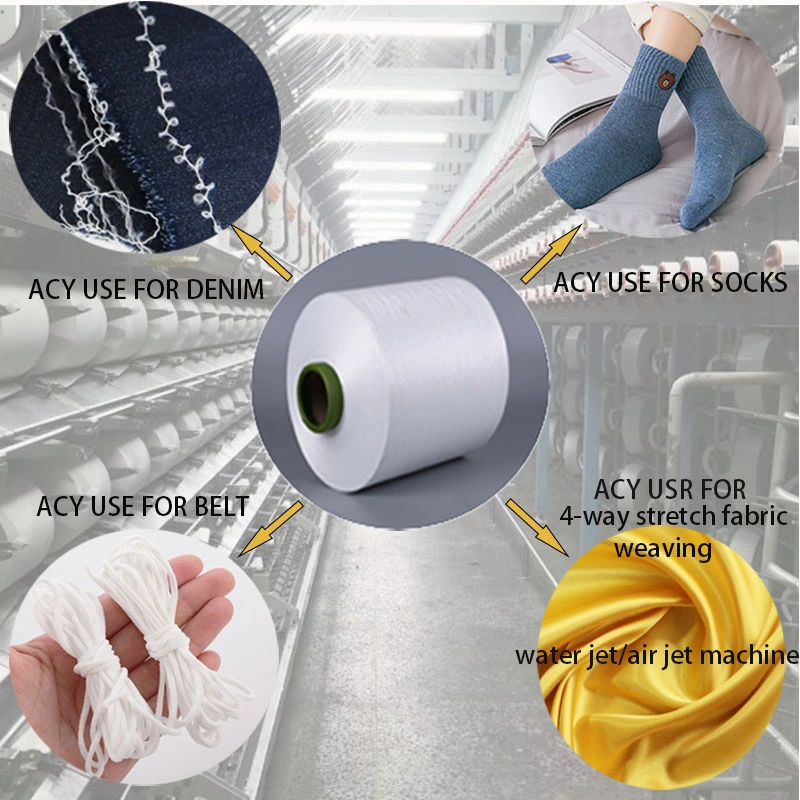 Acy 4075 Black Air Covered Yarn 40 Spandex Covered Polyester DTY Yarn Made in China Factory