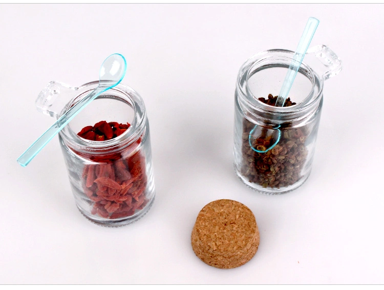 140ml Kitchen Spice Seasoning Glass Jar with Wooden Lid and Spoon