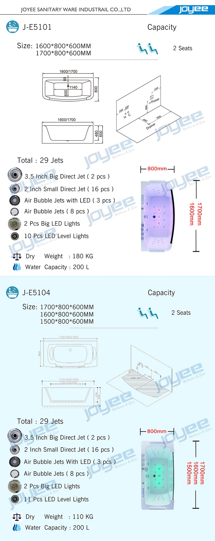 1 Person Massage Bathtub Indoor Hot Tub Jacuzzi SPA Tub