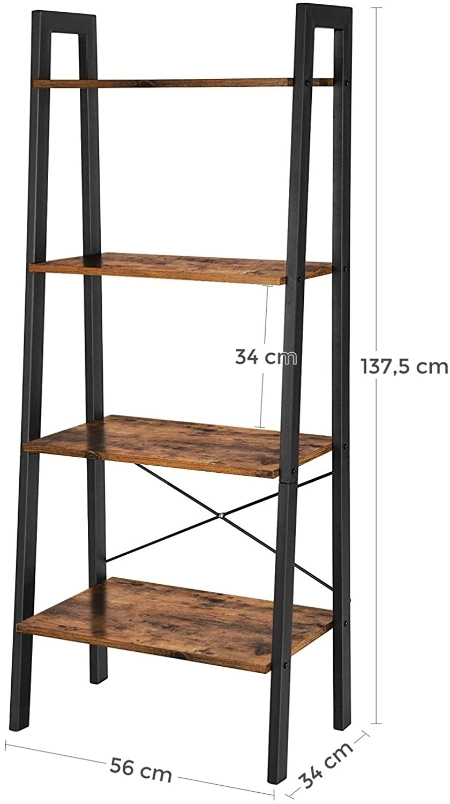 Industrial Design Bookcase 4 Tier Ladder Shelf