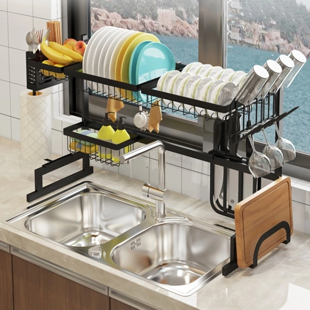 Stainless Steel 201 Black Dish Drying Rack Over Sink