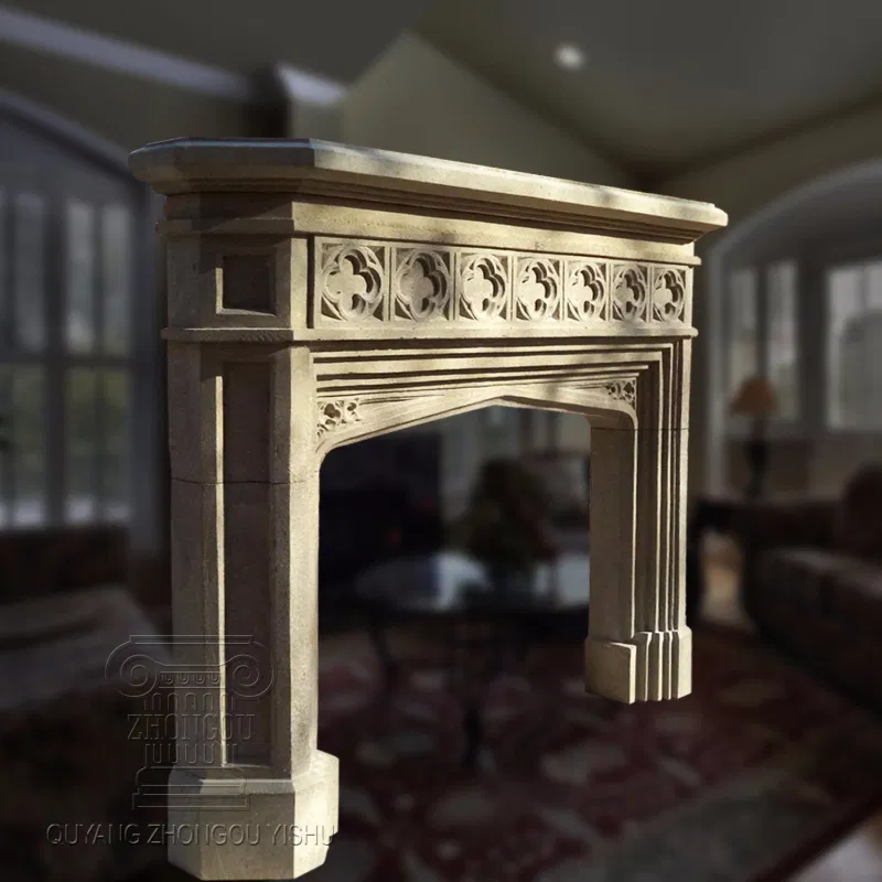 High Quality Hand Carved Gothic Marble Mantel Fireplace for Home