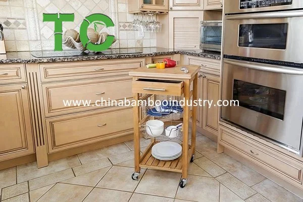 Wholesale Bamboo Dish Rack Kitchen Cart Kitchen Stand Bmboo Kitchenware Stool Stand Bamboo Kitchen Dining Cart Trolley