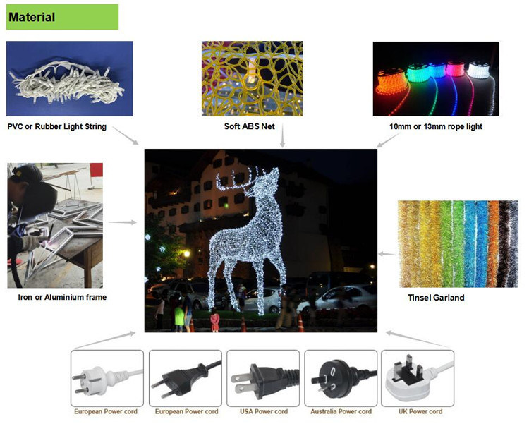 Outdoor Commercial Christmas LED Reindeer Motif Lights for Holiday Decorations