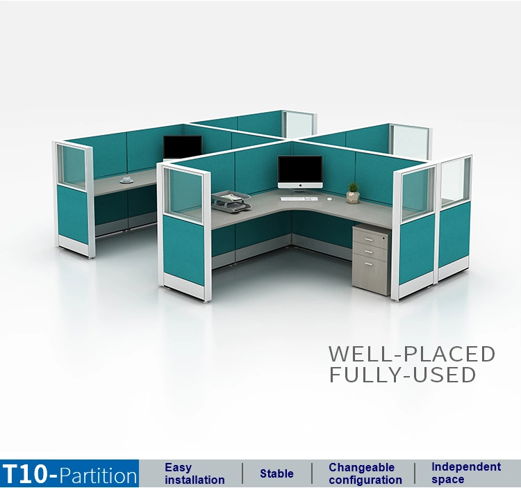 Foshan Furniture Manufacturer Modern Style Small Private Aluminum Partition 4 Person Office Cubicle with Pedestals