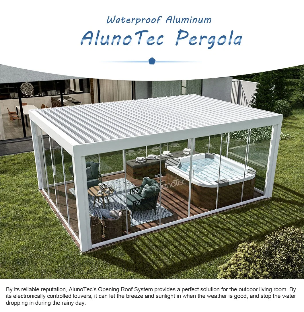 Patio Roof Garden Waterproof Motorized Louver Pergola with Garden Furniture Sets