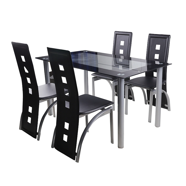 2021hot Selling Style Dining Room Furniture Glass Tabletop PVC Chair 4 Chair Dining Table Sets.