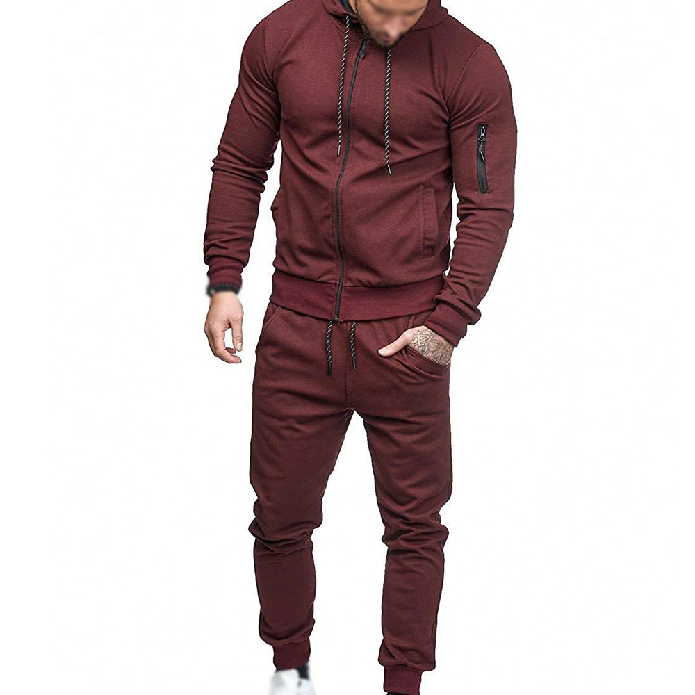 Cotton 2 Piece Set Solid Color Two-Piece Drawstring Waistband Fitted Sweatpants Cheap Tracksuits for Men