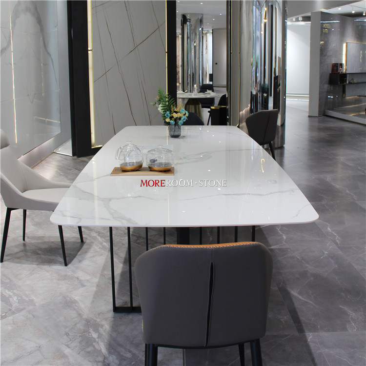 Wholesale Big Size Modern Dining White Marble Porcelain Slab Dining Room Table