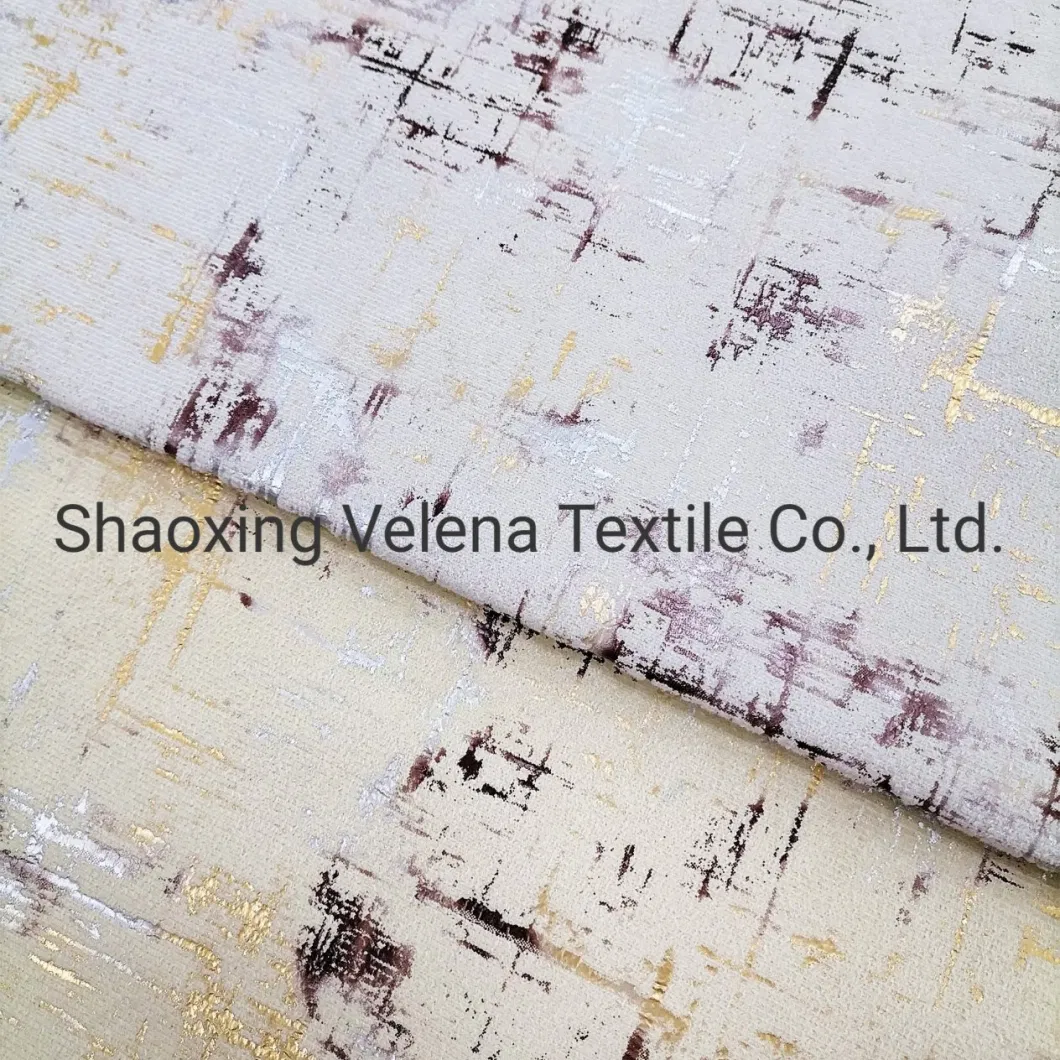 100%Polyester Holland Velvet Dyeing with Colorful Foil Sectional Sofa Gold Foil Knitted Upholstery Furniture Fabric