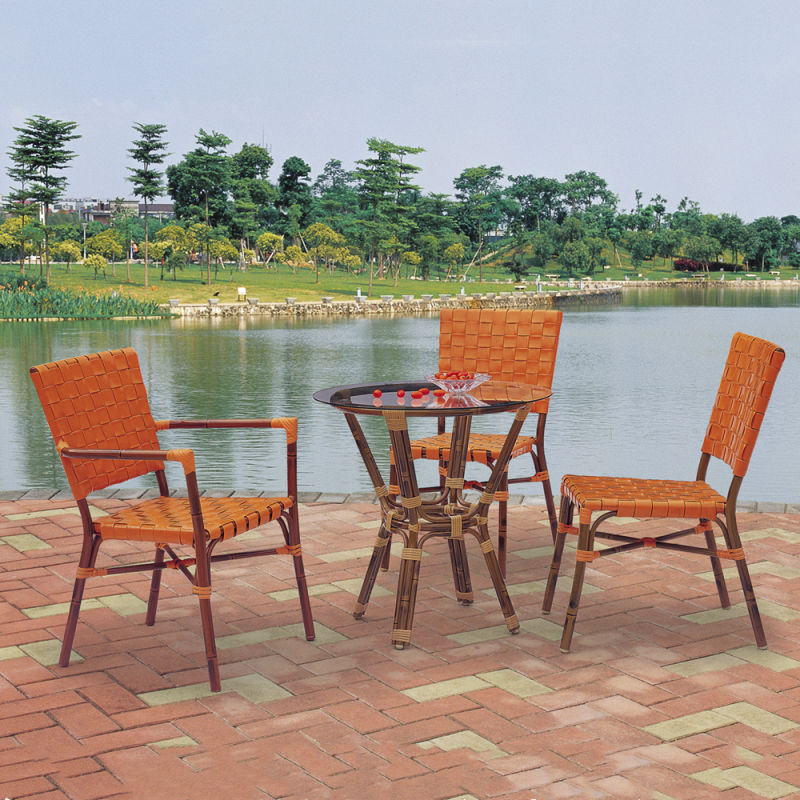 Red Color Bamboo Look Frame Rattan Outdoor Dining Set