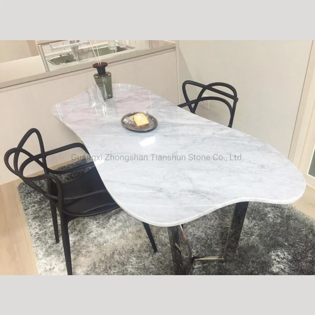 Carrara White Grey Marble Tiles Square Round Dining Table Marble Top