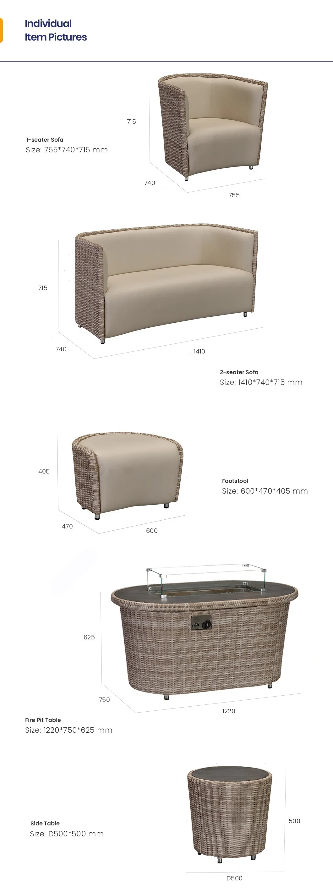 Manufacturer 50000 BTU Oval Fire Pit Balcony with Rattan Sofa Set