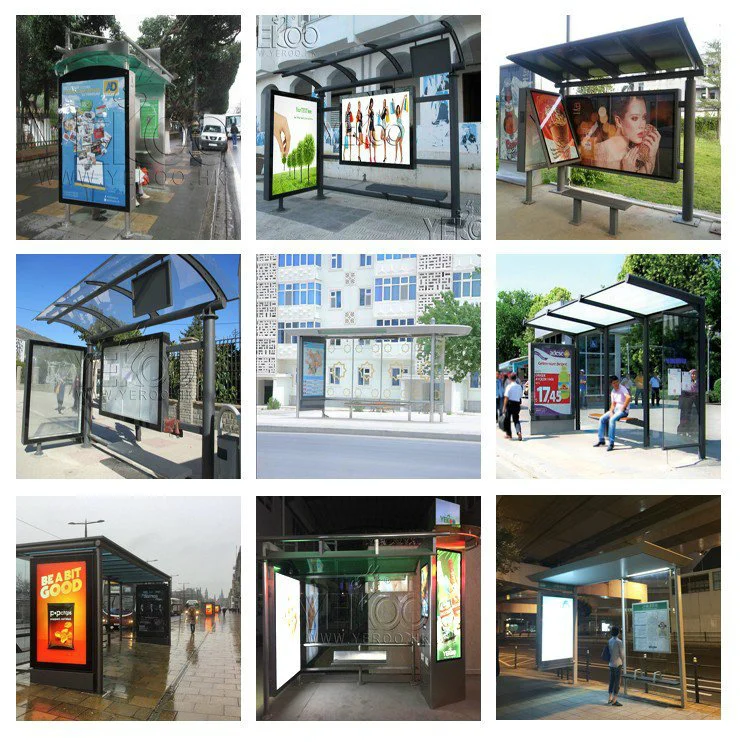 City Outdoor Furniture Stainless Steel Metal Bus Shelter Customization