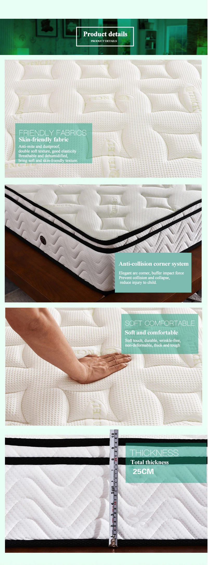 Customized Fashion Chinese Furniture Comfortable King Bed Memory Foam Mattress