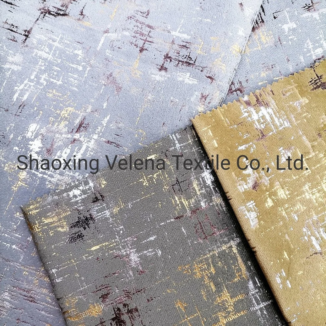 100%Polyester Holland Velvet Dyeing with Colorful Foil Sectional Sofa Gold Foil Knitted Upholstery Furniture Fabric