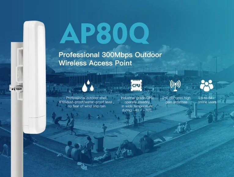 2.4GHz 300Mbps Outdoor Ap for 50 End Users, IP65 Water-Proof, Outdoor Poe Router Support