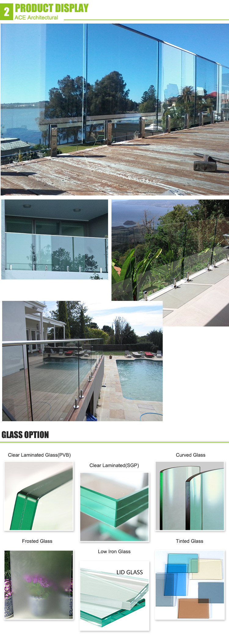 Decorative Frameless Glass Railing for Outdoor Balcony Balustrade Systems