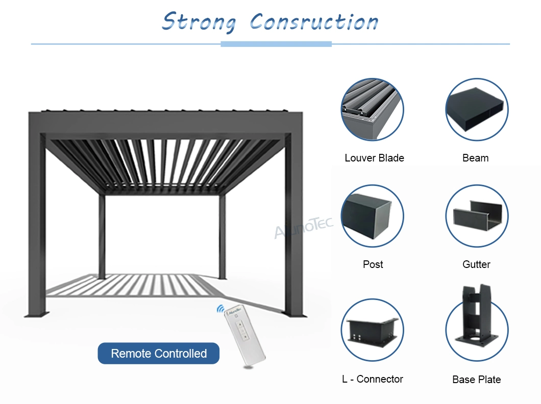 Motorized Metal Garden Furniture Pergola Louvered Waterproof Aluminum Outdoor Gazebo