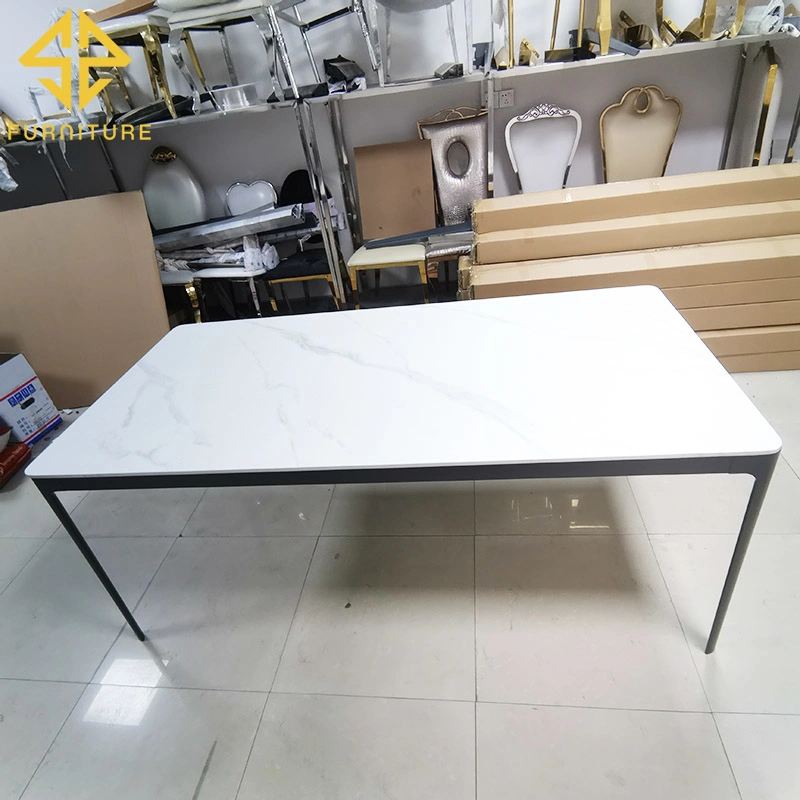 2021 Sawa Aluminum Alloy Frame Rock Surface Top Metal Outdoor Dining Table for Wedding Banquet Event