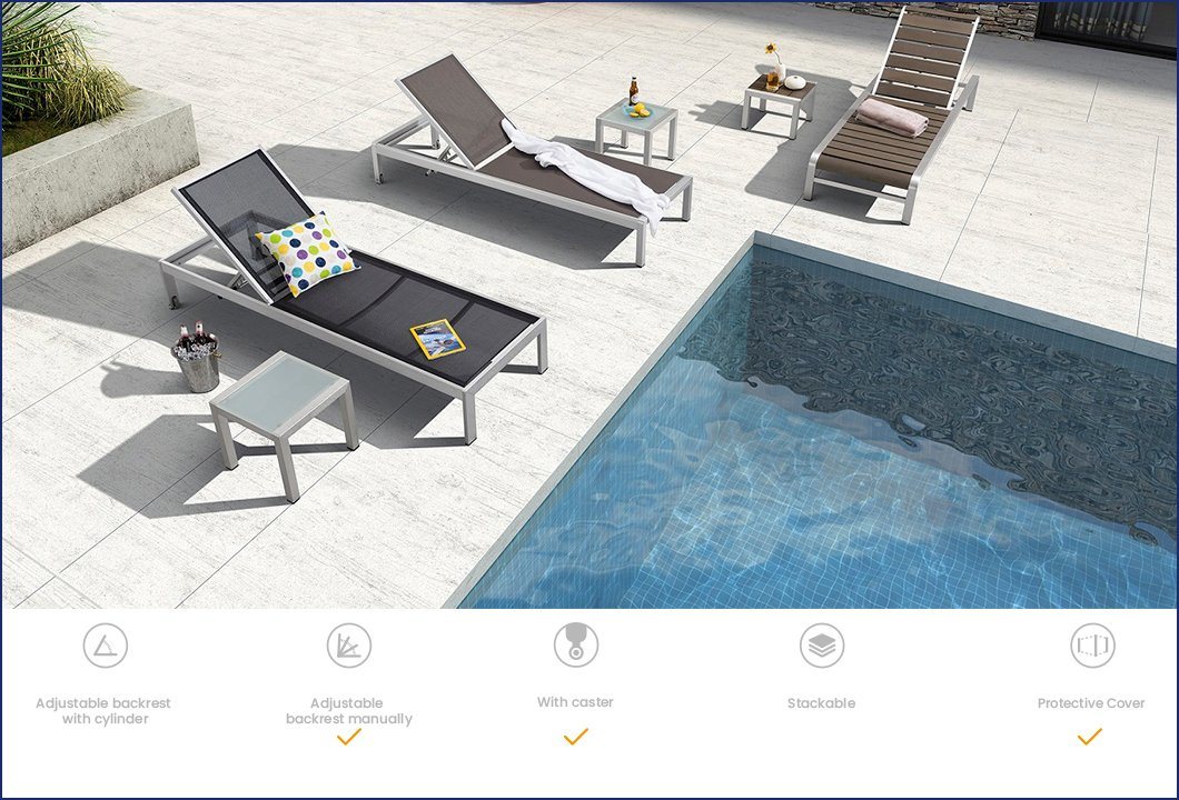 Leisure Outdoor Poolside Aluminum Sun Lounger Furniture in Mesh Fabric for Beach - Kerr