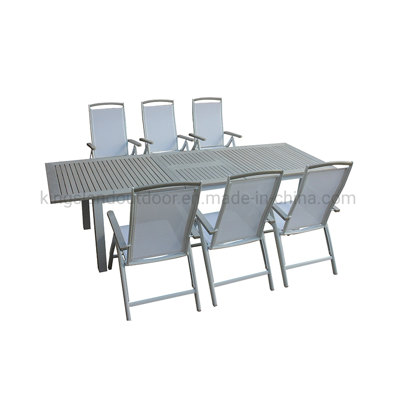 Aluminum Frame Garden Outdoor Extending Polywood & Textilene Chair Dining Set