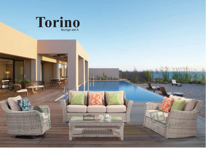 Aluminum Frame with Rattan Chair Outdoor Table with Torino Lounge Modern Outdoor Home Patio Garden Furniture Set