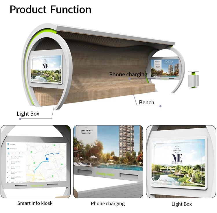 Outdoor Furniture and New Style Metal Smart Bus Stop Shelter with Digital Advertising