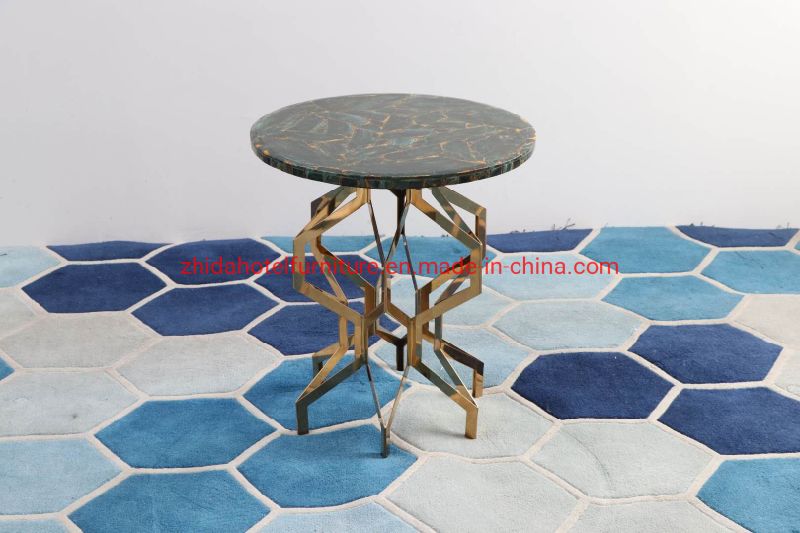 Round Stainless Steel Black Metal Marble Coffee Tables for Home Hotel