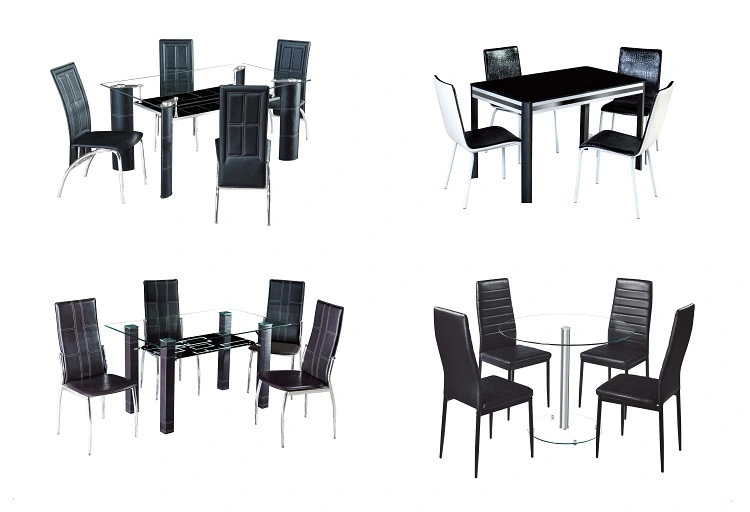 2021hot Selling Style Dining Room Furniture Glass Tabletop PVC Chair 4 Chair Dining Table Sets.