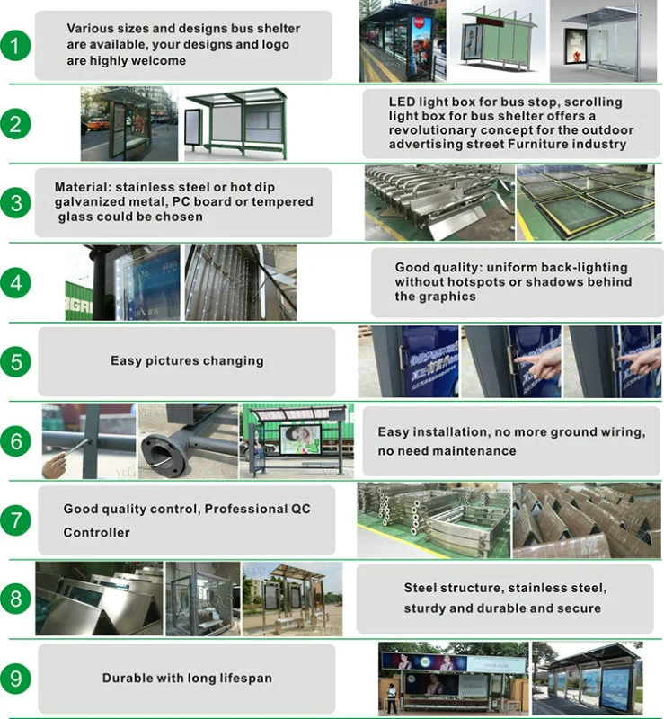 Outdoor Furniture Metal Solar Energy Bus Stop Shelter Station